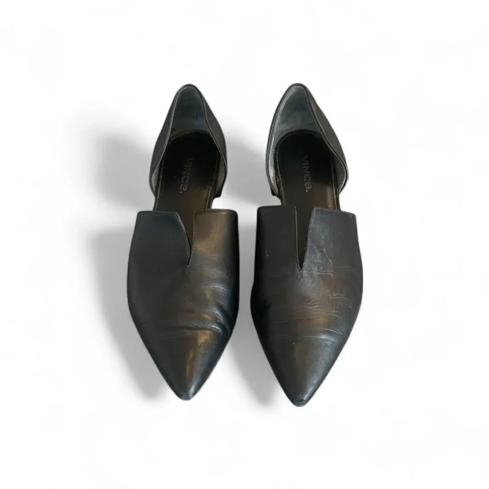 Vince Darlington Black Leather Dorsay Pointed Toe Flats | Womens Size 8 (EU 38)